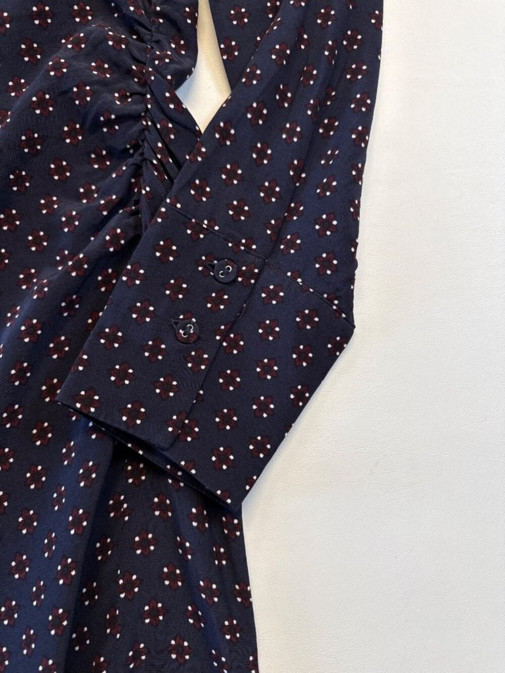 Madewell Ruched Midi Shirtdress~Size 0~Navy Foulard Easy Fit Print NWT L5 10 - Picture 7 of 9